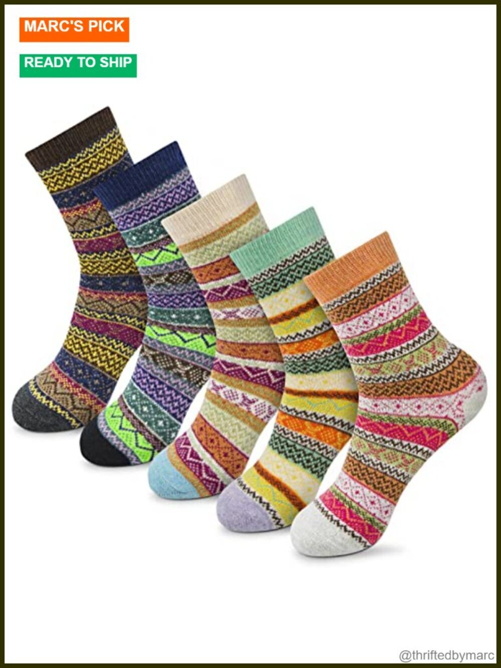 5 Pair Thick Wool Blend Crew Socks - Women's Cozy Warm Winter Cotton Socks